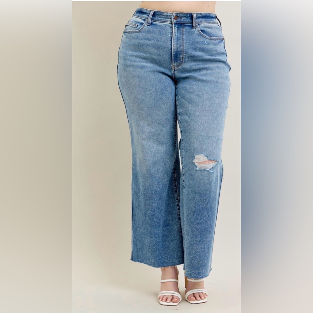 Judy Blue Indigo Rush High Rise Wide Leg Distressed Jeans Size 16W - Picture 5 of 16